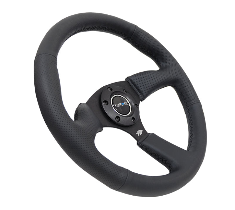 NRG Reinforced Steering Wheel (350mm / 2.5in. Deep) Blk Leather Comfort Grip w/5mm Matte Blk Spokes NRG Steering Wheels  AXOPROS