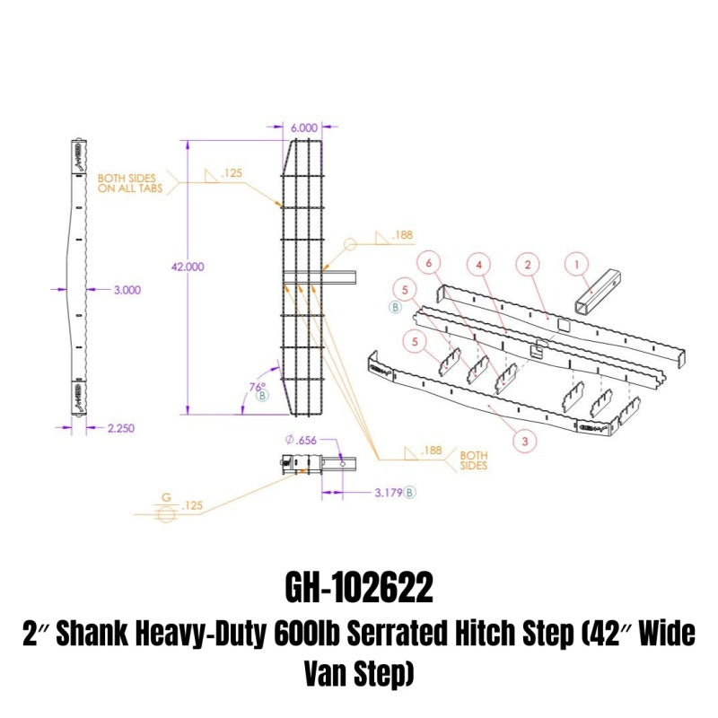 GEN-Y Hitch Gen-Y Phantom XL 2in Shank Heavy-Duty 600lb Capacity Serrated Hitch Step - 42in Wide Step Hitch Accessories aftermarket performance part
