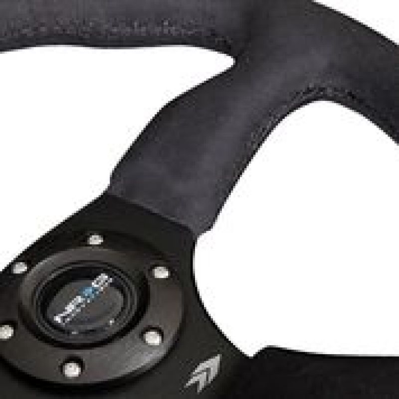 NRG Reinforced Steering Wheel (350mm / 2.5in. Deep)Blk Alcantara Comfort Grip w/4mm Matte Blk Spokes NRG Steering Wheels  AXOPROS