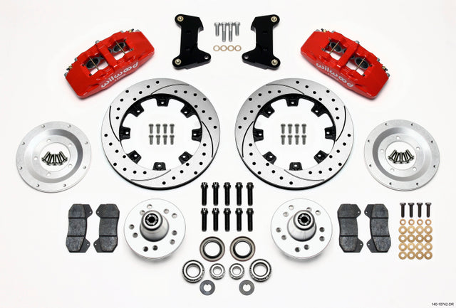 Wilwood Dynapro 6 Front Hub Kit 12.19in Drilled Red 74-80 Pinto/Mustang II Disc Spindle only Wilwood Big Brake Kits  AXOPROS
