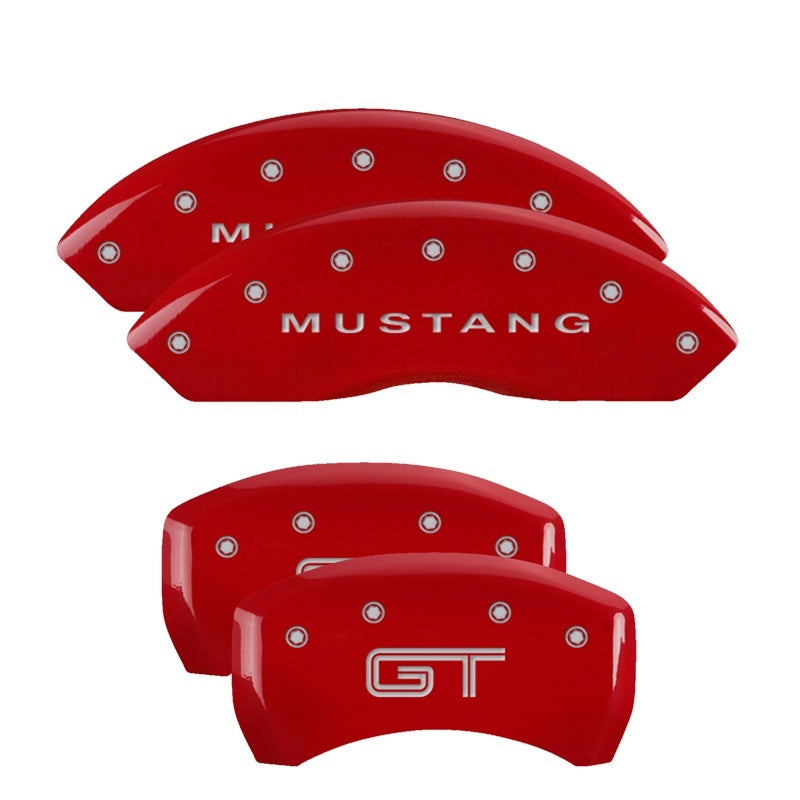 MGP 4 Caliper Covers Engraved Front Mustang Engraved Rear S197/GT Red finish silver ch MGP Caliper Covers  AXOPROS