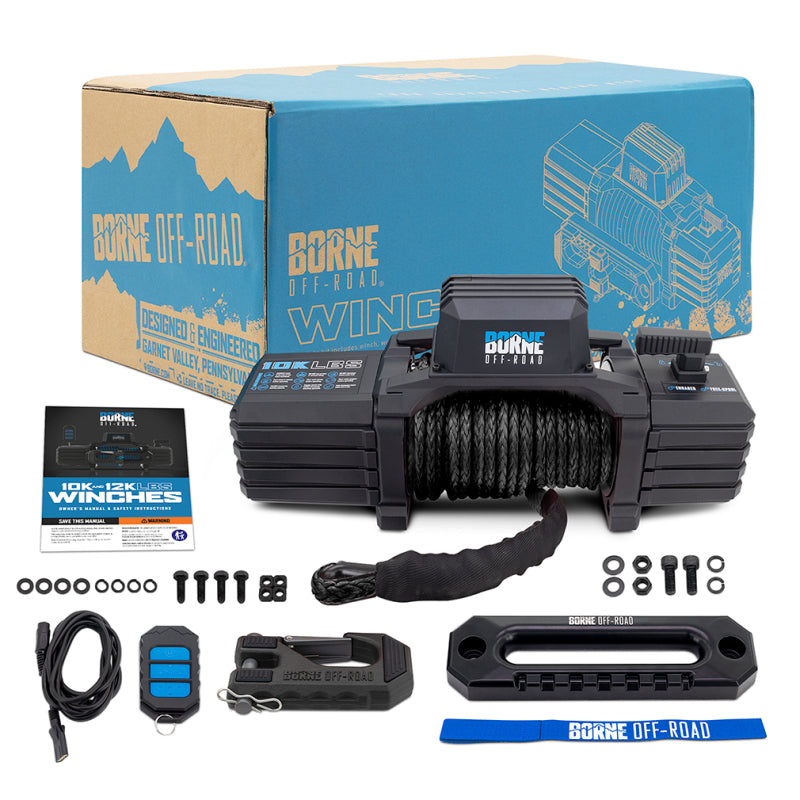 Borne Off-Road 10K Winch - Black Synthetic Rope Borne Off-Road Winches  AXOPROS