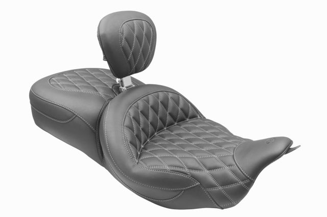 Mustang 08-25 Harley FL Touring Rd King Sp, Rd Glide Ltd, Dble Diamond ST Backrest - Black/GM Mustang Motorcycle Two-Piece Motorcycle Seats  AXOPROS