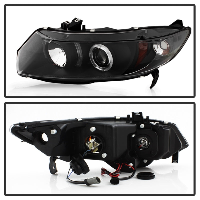 Spyder Honda Civic 06-08 2Dr Projector Headlights LED Halo Black High H1 Low H1 PRO-YD-HC06-2D-HL-BK SPYDER Headlights  AXOPROS