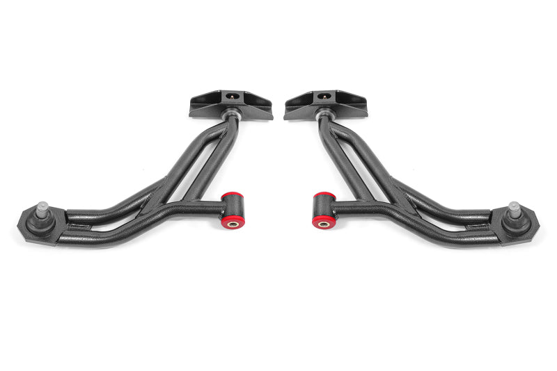 BMR 10-14 Ford Mustang Adj. Lower A-Arms Delrin/Rod End w/ 19mm STD. Ball Joint - Black Hammertone BMR Suspension Control Arms  AXOPROS