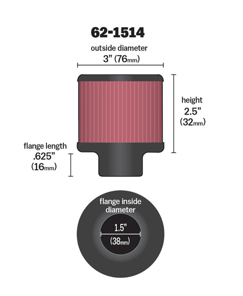 K&N 1.5in Flange ID x 3in OD x 2.5in Height Clamp On Crankcase Vent Filter K&N Engineering Air Filters - Universal Fit  AXOPROS