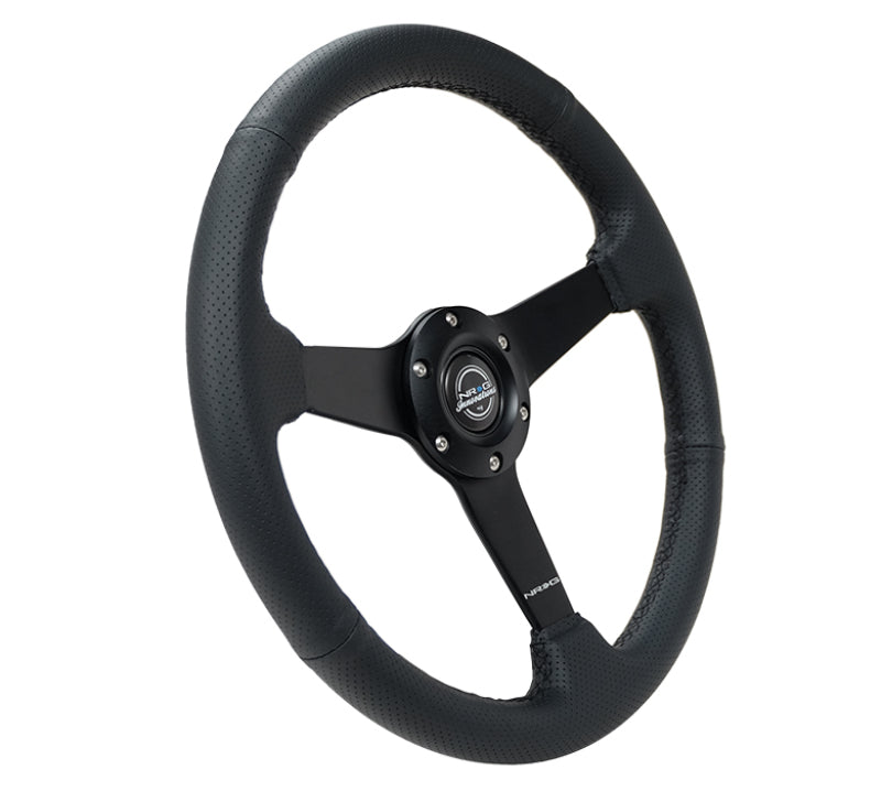NRG Sport Steering Wheel (350mm / 1.5in Deep) Black Leather Black Stitch w/Matte Black Solid Spokes NRG Steering Wheels  AXOPROS