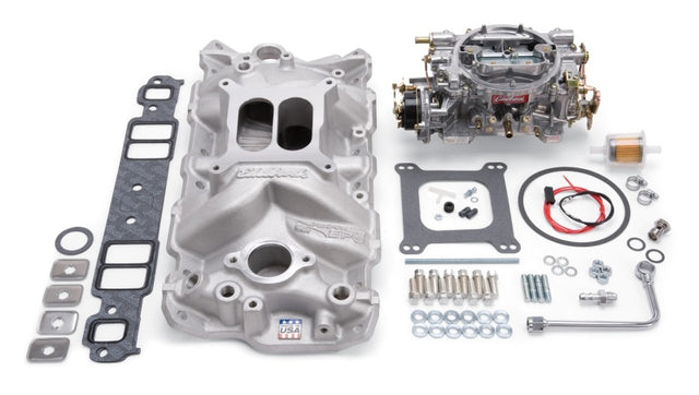 Edelbrock Manifold And Carb Kit Performer Eps Small Block Chevrolet 1957-1986 Natural Finish Edelbrock Intake Manifolds  AXOPROS