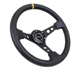 NRG Reinforced Steering Wheel (350mm / 3in. Deep) Blk Leather w/Blk Cutout Spoke/Yellow Center Mark NRG Steering Wheels  AXOPROS