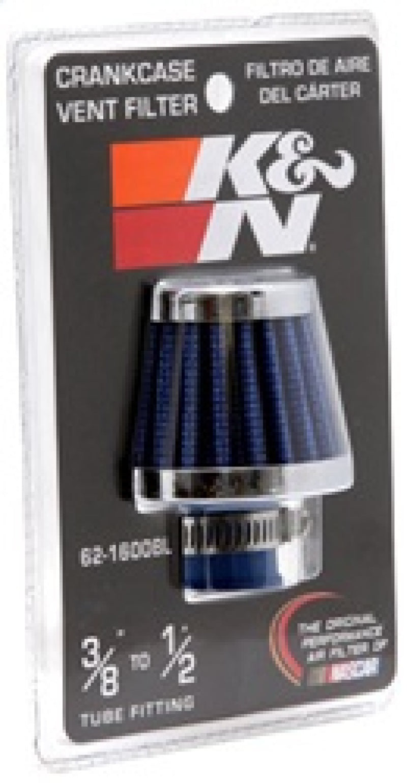 K&N 2in Base OD x .375in Flange ID x 1.75in H Rubber Base Crankcase Vent Filter - Blue K&N Engineering Air Filters - Universal Fit  AXOPROS