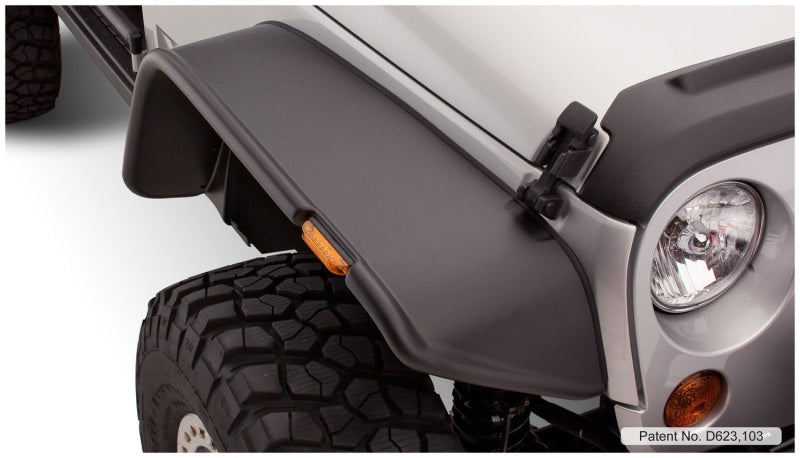 Bushwacker 07-18 Jeep Wrangler Flat Style Flares 4pc Fits 2-Door Sport Utility Only - Black Bushwacker Fender Flares  AXOPROS