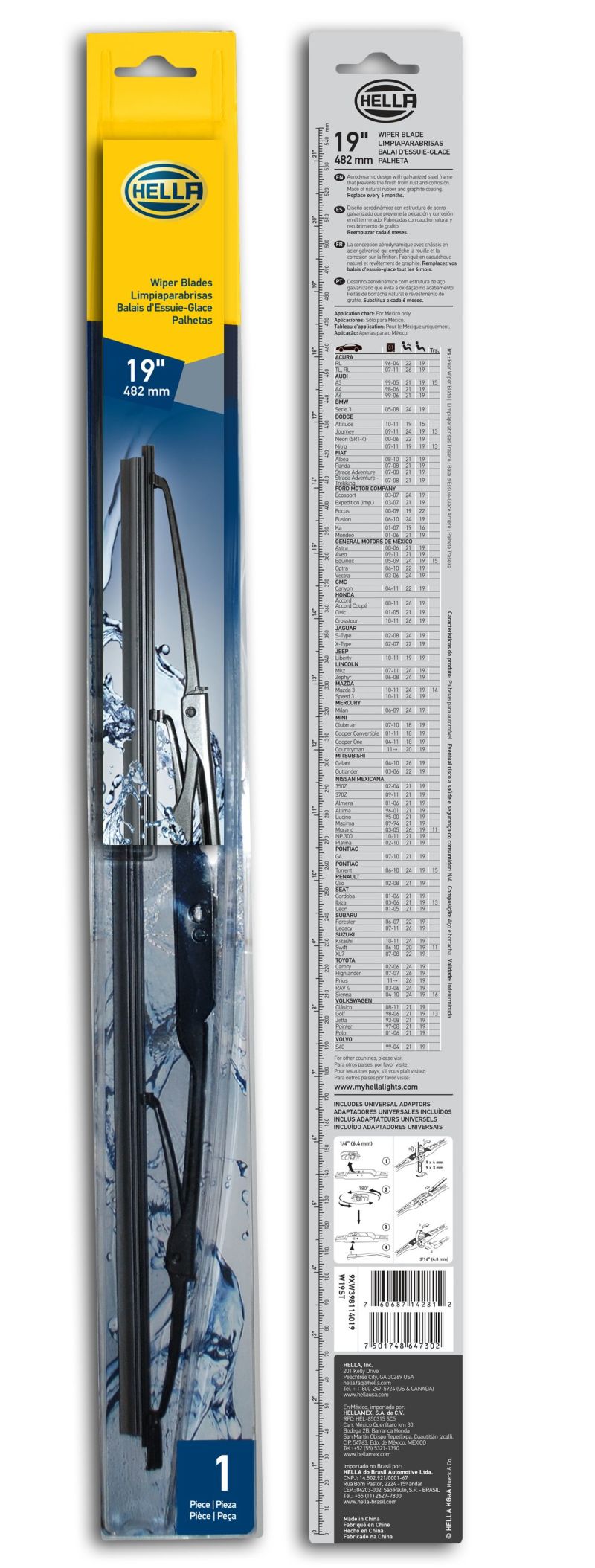Hella Standard Wiper Blade 19in - Single Hella Exterior Trim  AXOPROS