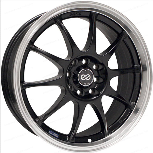 Enkei J10 15x6.5 4x100/114.3 38mm Offset 72.62mm Bore Dia Matte Black w/ Machined Lip Wheel Enkei Wheels - Cast  AXOPROS