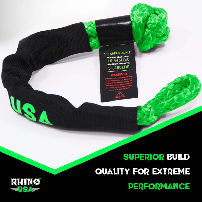 Rhino USA Synthetic Soft Shackles Green (2-Pack) Rhino USA Shackle Kits  AXOPROS