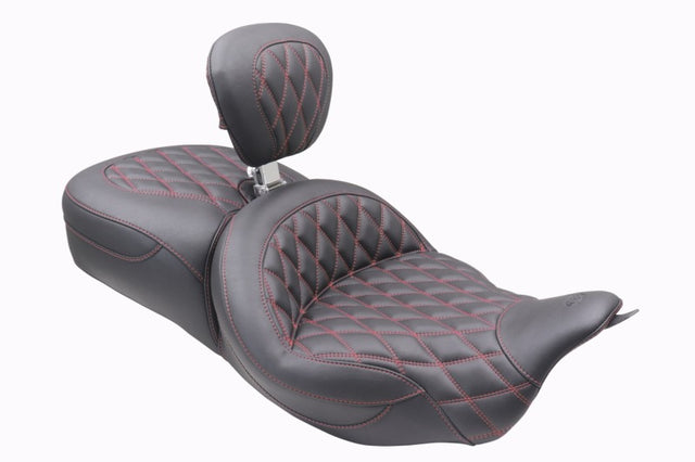 Mustang 08-25 Harley FL Touring Rd King Sp, Rd Glide Ltd, Dble Diamond ST Backrest - Black/AB Mustang Motorcycle Two-Piece Motorcycle Seats  AXOPROS