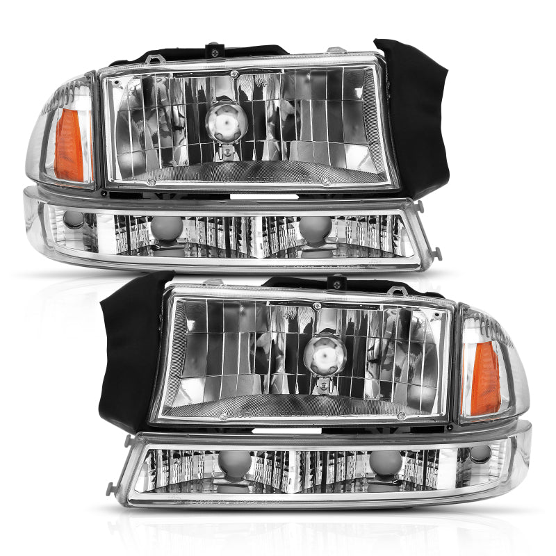 ANZO 1997-2004 Dodge Dakota Crystal Headlight Set Chrome Amber ANZO Headlights  AXOPROS
