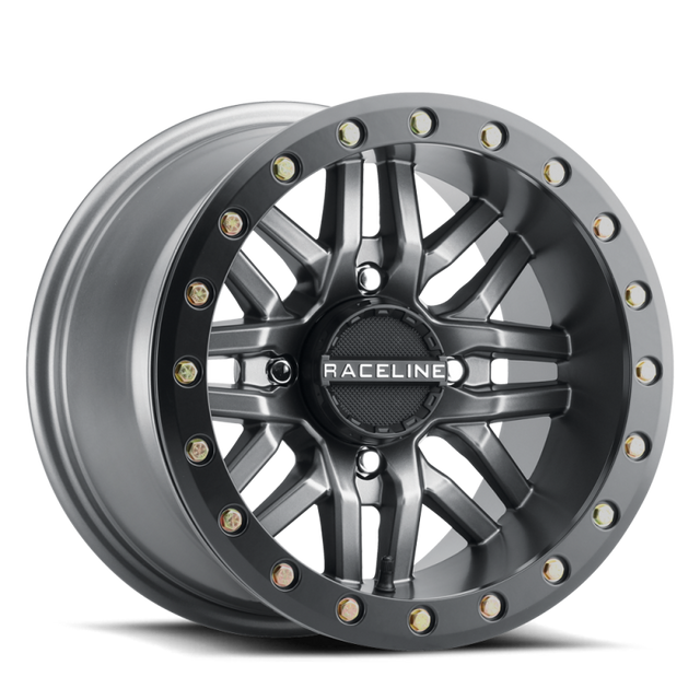 Raceline A91G Ryno 15x7in/4x137 BP/10mm Offset/110.18mm Bore - Gunmetal & Black Ring Beadlock Wheel Raceline Wheels - Cast  AXOPROS