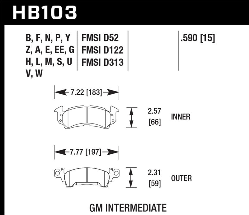 Hawk 76-77 Chevrolet Camaro LT / 72 Camaro Z28 / 69-81 Camaro Super Duty Street Front Brake Pads Hawk Performance Brake Pads - Performance  AXOPROS