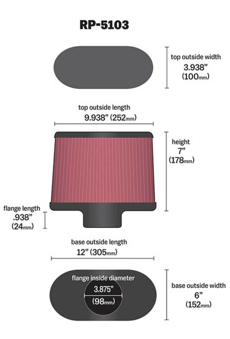 K&N Universal Filter with Carbon Fiber Top & Base-12in Base O/S Length x 6in Base O/S Width x 7in H K&N Engineering Air Filters - Universal Fit  AXOPROS