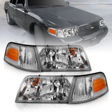 ANZO 1998-2005 Ford Crown Victoria Crystal Headlight Chrome With Bumper Light (OE) ANZO Headlights  AXOPROS