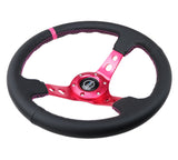 NRG Reinforced Steering Wheel (350mm/3in. Deep) Black Leather/ Fushia Center Mark/ Fushia Stitching NRG Steering Wheels  AXOPROS