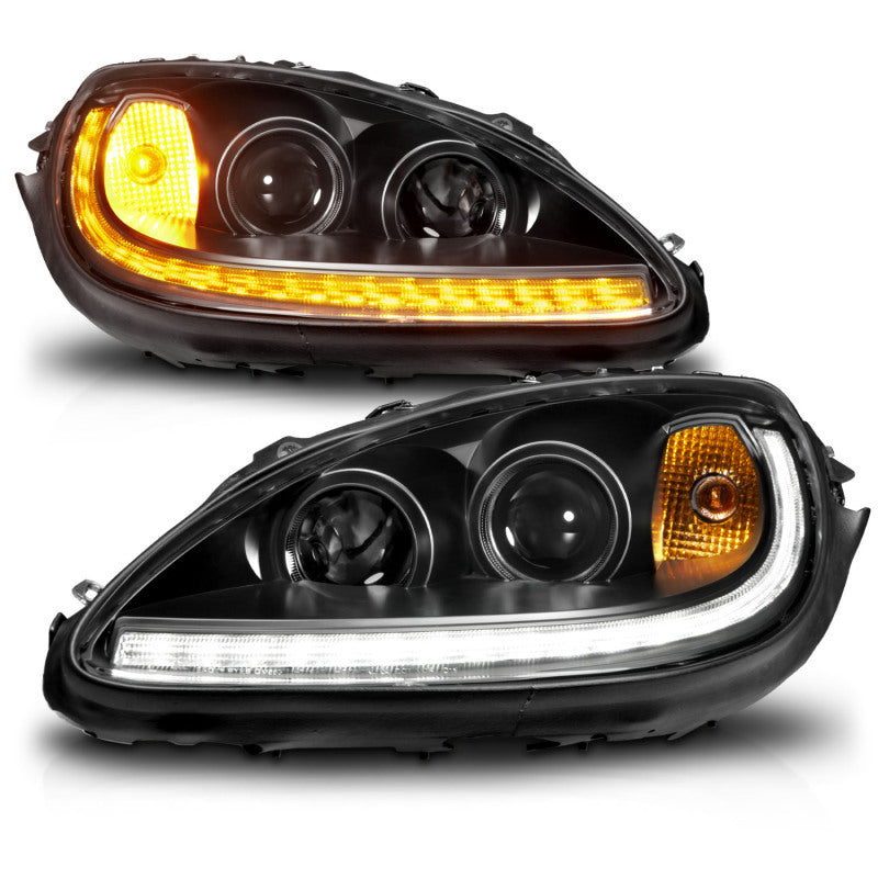 ANZO ANZO 05-13 Chevrolet Corvette Projector Headlights w/switchback & Sequential LED - Black Amber Headlights aftermarket performance part