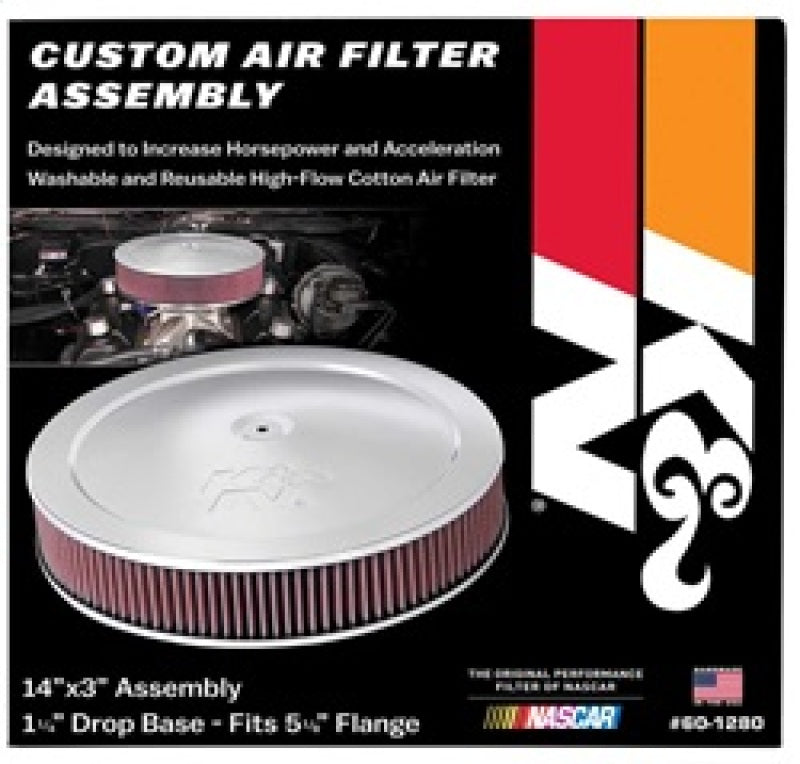 K&N 14in Red Custom Air Cleaner Assembly - 5.125in ID x 14in OD x 2.75in H x 1.25in Drop Base K&N Engineering Air Filters - Direct Fit  AXOPROS