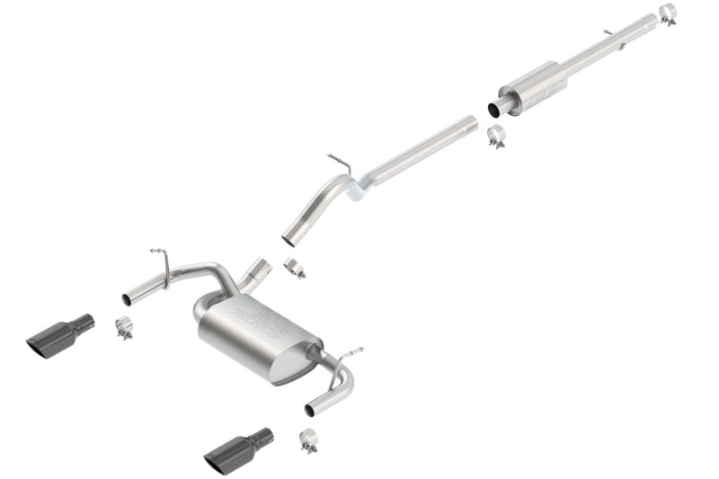 Borla 12-16 Jeep Wrangler 3.6L AT/MT 4DR 4WD S SQ RL AC SR 2.5in 2in TIP 3.5inx3.28in Black Chrome Borla Catback  AXOPROS