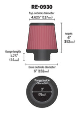 K&N Universal Rubber Filter - Round Tapered 6in Base OD x 3in Flange ID x 6in H K&N Engineering Air Filters - Universal Fit  AXOPROS