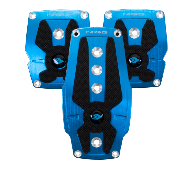 NRG Brushed Aluminum Sport Pedal M/T - Blue w/Black Rubber Inserts NRG Pedal Covers  AXOPROS