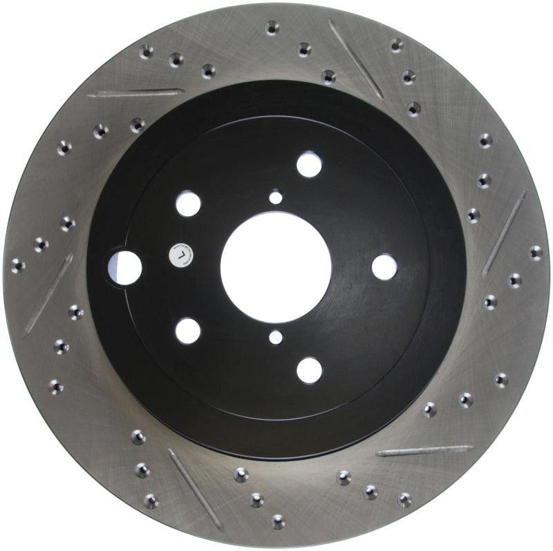 StopTech 08+ Subaru STI (Will Not Fit 05-07) Slotted & Drilled Sport Brake Rotor Stoptech Brake Rotors - Slot & Drilled  AXOPROS
