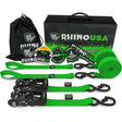 Rhino USA Heavy Duty Ratchet Tie-Downs 2-Pack (Green) 1.6In X 8Ft Rhino USA Cargo Tie-Downs  AXOPROS