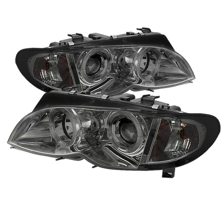 Spyder BMW E46 3-Series 02-05 4DR Projector Headlights 1PC LED Halo Smke PRO-YD-BMWE4602-4D-AM-SM SPYDER Headlights  AXOPROS
