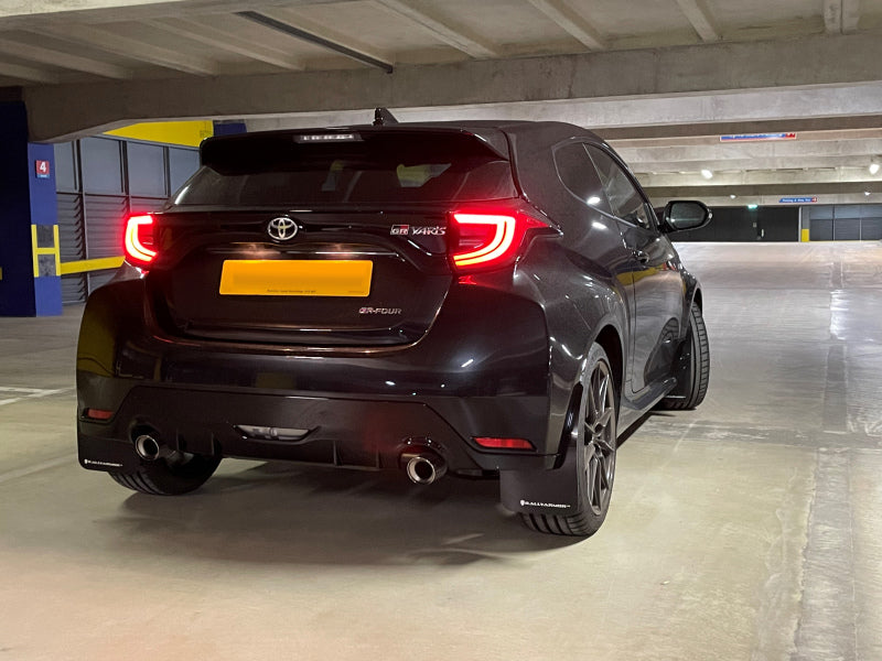 Rally Armor 20-23 Toyota GR Yaris Black Mud Flap w/White Logo Rally Armor Mud Flaps  AXOPROS