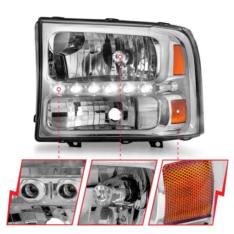 ANZO 2000-2004 Ford Excursion Crystal Headlights Chrome w/ LED 1pc ANZO Headlights  AXOPROS