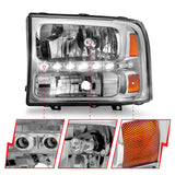 ANZO 2000-2004 Ford Excursion Crystal Headlights Chrome w/ LED 1pc ANZO Headlights  AXOPROS