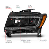 ANZO 11-13 Jeep Grand Cherokee (Factory Halogen Only) Projector Headlights w/Light Bar Swtchbk Black ANZO Headlights  AXOPROS