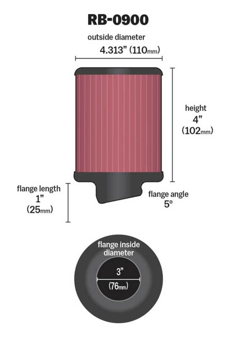 K&N Universal Rubber Filter 3 inch 5 Degree FLG 4 1/2 inch OD 4 inch Height K&N Engineering Air Filters - Universal Fit  AXOPROS