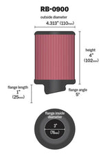 K&N Universal Rubber Filter 3 inch 5 Degree FLG 4 1/2 inch OD 4 inch Height K&N Engineering Air Filters - Universal Fit  AXOPROS