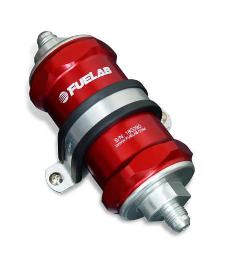 Fuelab 818 In-Line Fuel Filter Standard -6AN In/Out 10 Micron Fabric - Red Fuelab Fuel Filters  AXOPROS