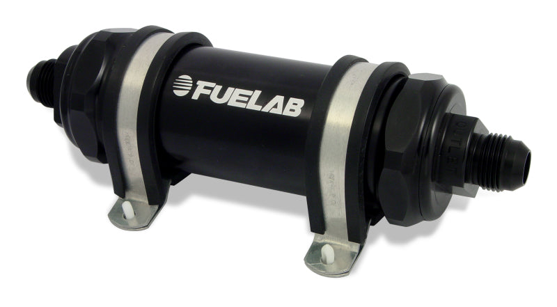 Fuelab 828 In-Line Fuel Filter Long -6AN In/Out 40 Micron Stainless - Black Fuelab Fuel Filters  AXOPROS