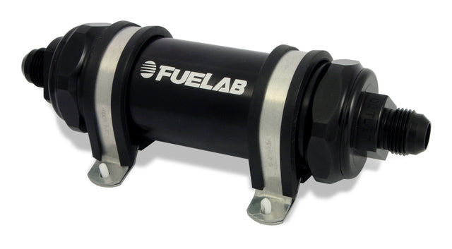 Fuelab 828 In-Line Fuel Filter Long -8AN In/Out 6 Micron Fiberglass - Black Fuelab Fuel Filters  AXOPROS