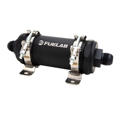 Fuelab PRO Series In-Line Fuel Filter (10gpm) -12AN In/-12AN Out 100 Micron Stainless - Matte Black Fuelab Fuel Filters  AXOPROS