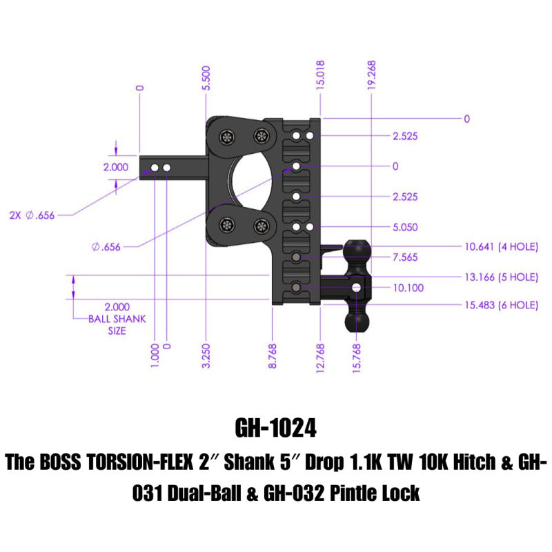 Gen-Y The Boss Torsion-Flex 2in Shank 5in Drop 10K Hitch w/GH-031 Dual-Ball/GH-032 Pintle Lock GEN-Y Hitch Hitch Receivers  AXOPROS