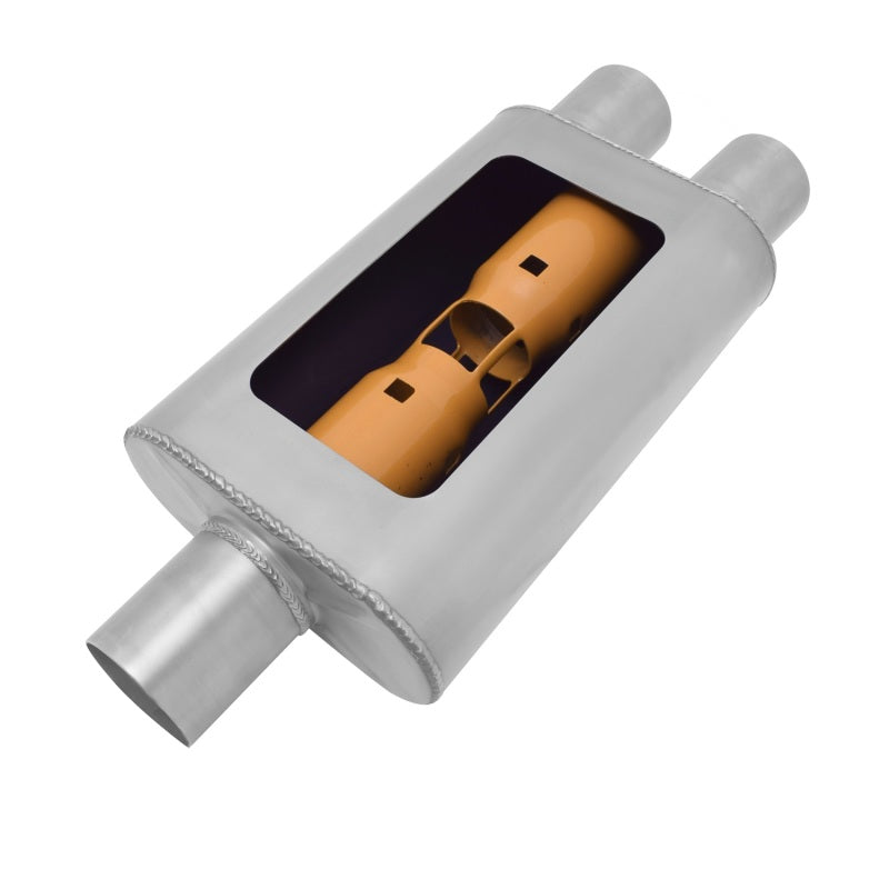 Gibson MWA Superflow Center/Dual Oval Muffler - 4x9x14in/3in Inlet/2.5in Outlet - Stainless Gibson Muffler  AXOPROS