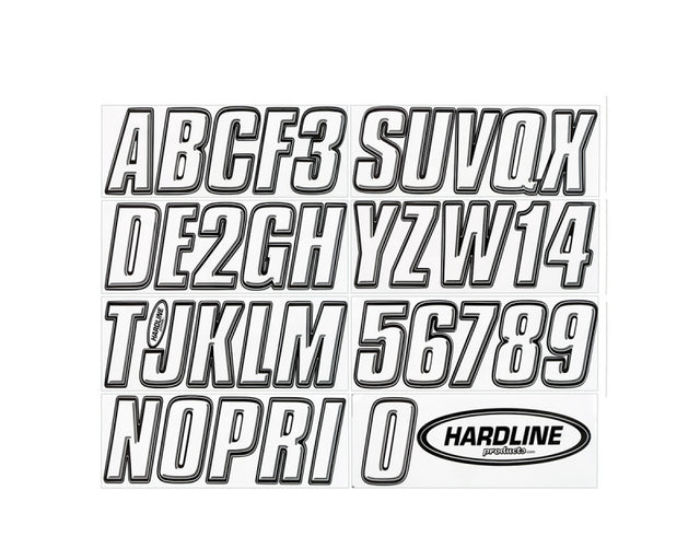 Hardline Boat Lettering Registration Kit 3 in. - 800 White/Black Hardline Stickers/Decals/Banners  AXOPROS