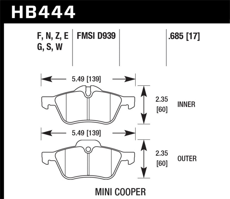 Hawk 02-06 Mini Cooper / Cooper S HPS Street Front Brake Pads Hawk Performance Brake Pads - Performance  AXOPROS