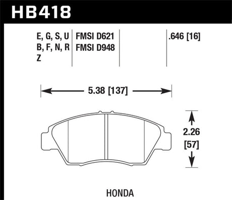 Hawk 02-06 RSX (non-S) Front / 03-11 Civic Hybrid / 04-05 Civic Si HP DTC-60 Front Race Brake Pads Hawk Performance Brake Pads - Racing  AXOPROS
