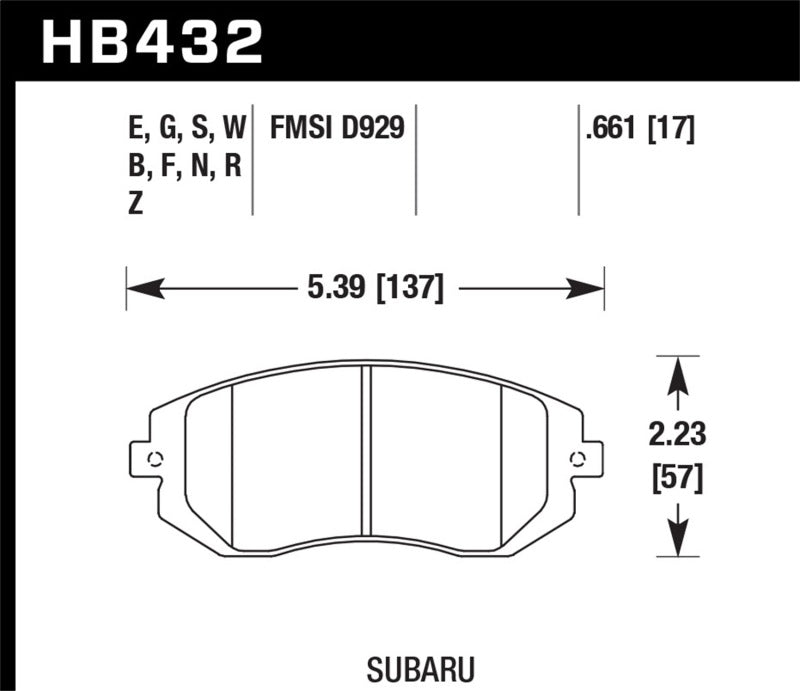 Hawk 03-05 WRX / 08 WRX D929 HP+ Street Front Brake Pads Hawk Performance Brake Pads - Performance  AXOPROS