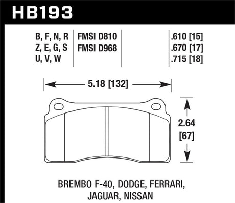 Hawk 03-06/08-09 Dodge Viper / 88-92 Ferrari F40 / 95-97 F50 DTC-60 Race Brembo Brake Pads Hawk Performance Brake Pads - Racing  AXOPROS